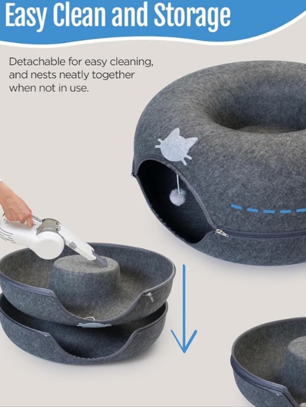 Meow Mansion Large Cat Cave Donut - Cat Tunnel; up to 30lbs - 3 Toy Balls - Picture 4 of 13
